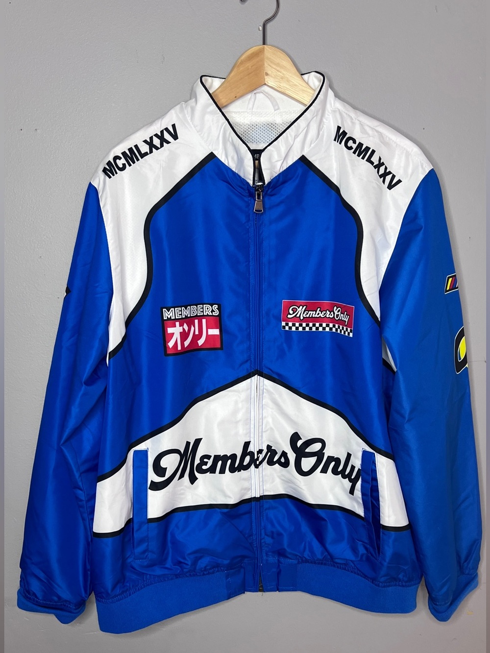 Members Only Sport Blue Racing Team-Inspired Windbreaker Jacket Size Large
